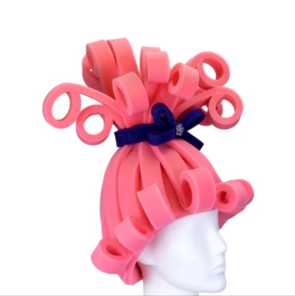 Halloween Foam Party Hat Pink Wig with Purple Bow - Picture 2 of 9